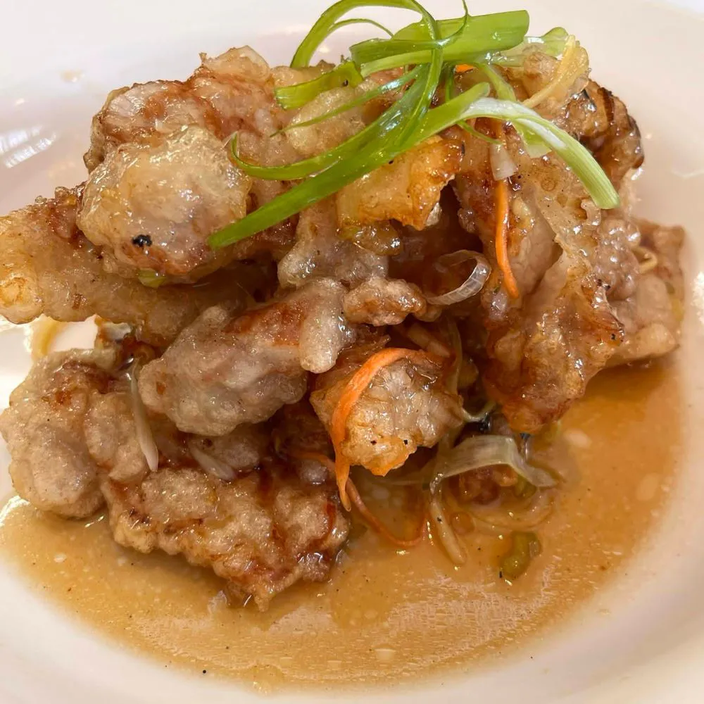 Delicious crispy pork dish with sauce at Far East Gourmet, Asian Restaurant in Middletown